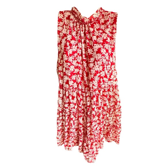Sara Michelle Red and Off White Floral Dress 3 Tier, Faux Neck Floof XL - Picture 9 of 12